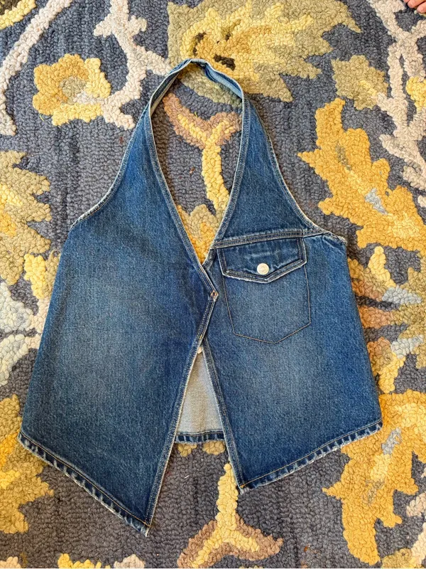 Zara Asymmetrical Denim Halter‎ Top Y2K SZ Small - Image 2