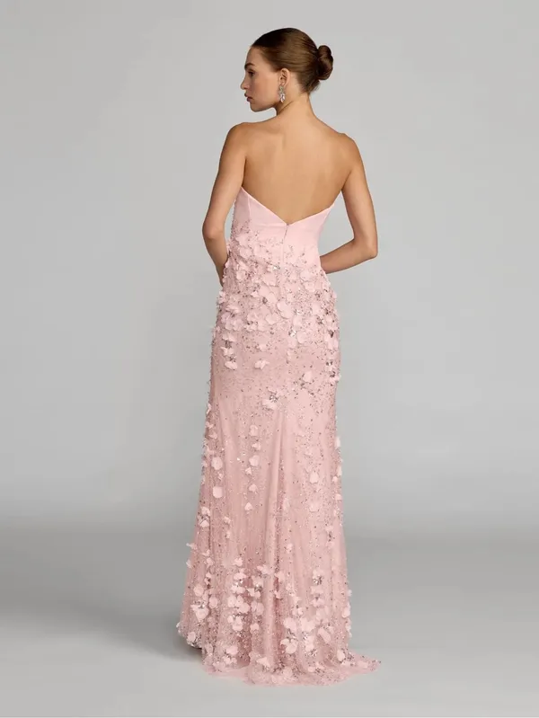MAC DUGGAL Pink Size 8 3D Floral Strapless Sweetheart Gown With Slit Dress - Image 4