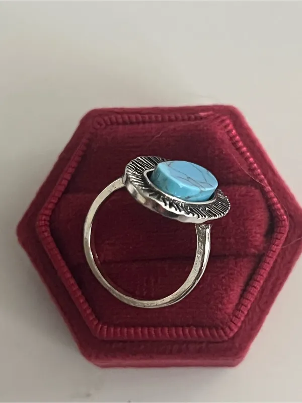 Bohemian Style Stainless Steel Silver Faux Turquoise Ring Size 8 NWT - Image 3