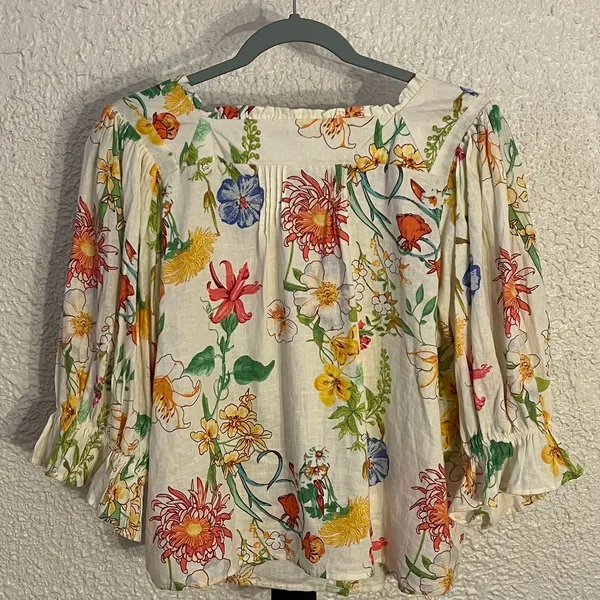 Laura Ashley Floral Cottagecore Linen Blend Blouse - Image 2