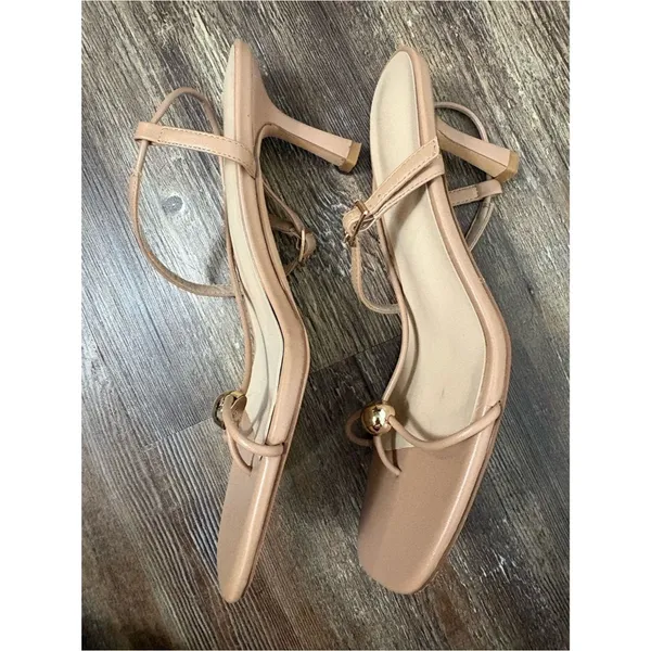 Strappy Heeled Sandals Pump 8.5 Light Tan Nude Wedding Bridal Summer Minimalist - Image 11