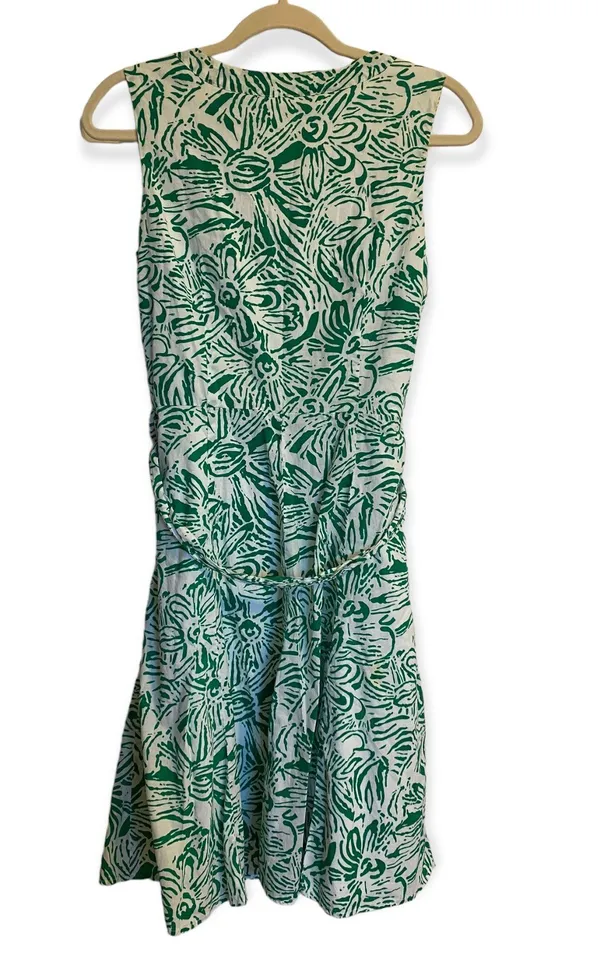 George Green and White Floral Sleeveless Fit and Flare Knee Length Dress Size 4 - Image 4