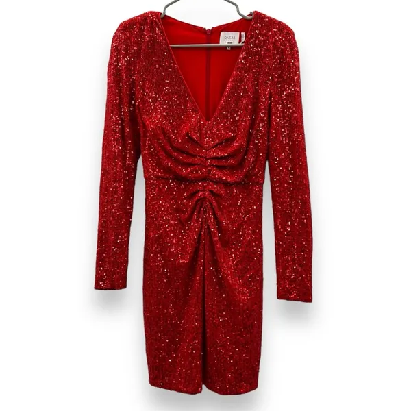 RTR One33 Social Red Sequin Drape Long‎ Sleeve Sheath Mini Dress Sz 4 - Image 3