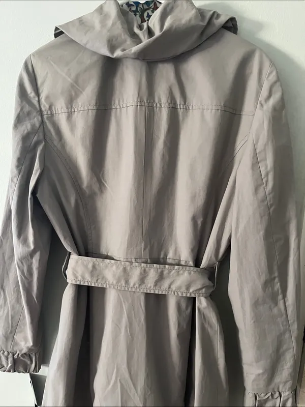 INC International Concepts Taupe Ruffle-Front Trench Coat with Hood - Image 10