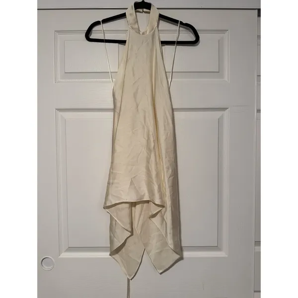 Zara Woman ZW Collection Halter Open Back Top Festival Flowy Satin Ivory - Image 3