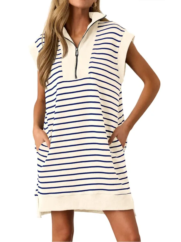 NWT Entro Knit mini dress half zip 1/4 See You Soon Striped sweater - Image 6