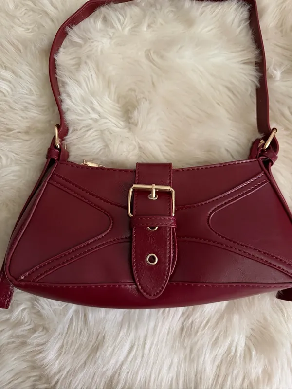 SHEIN Burgundy Mini Shoulder Bag with Buckle Strap - Image 9
