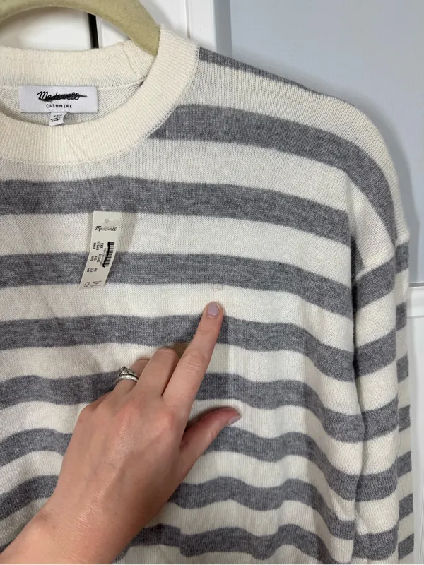 NWT Madewell Cashmere Crewneck Sweater in Ivory & Heather Grey Stripe size xxs - Image 4