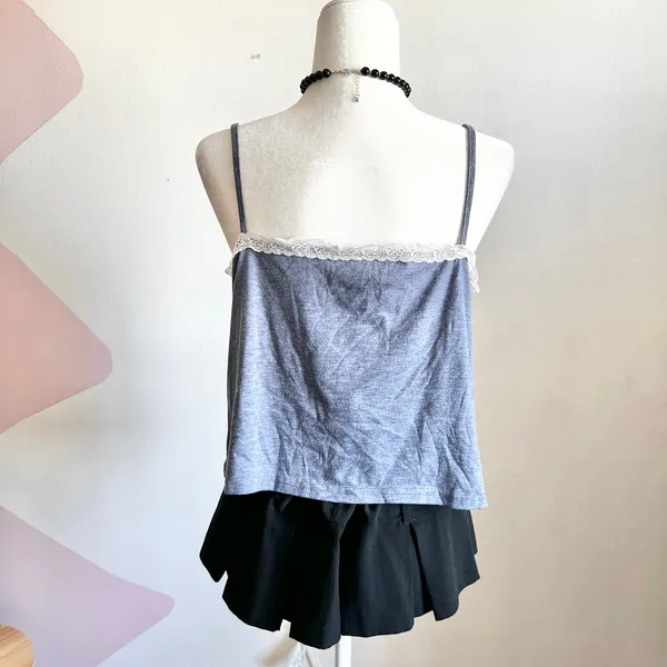 Vintage Blue Lace Trim Tank Top, Coquette, Cottagecore, Vintage,‎ Large - Image 3