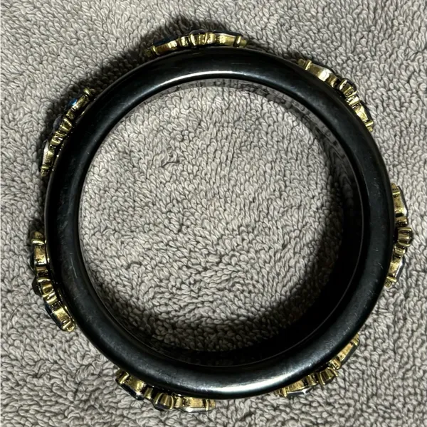 Banana Republic Black Bangle Bracelet Blue Crystal Statement - Image 2