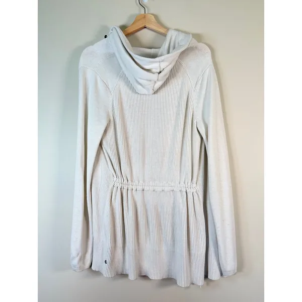 Lululemon Peace Of Mind Wrap Heathered White Ribbed Knit Hooded Cardigan size 10 - Image 5