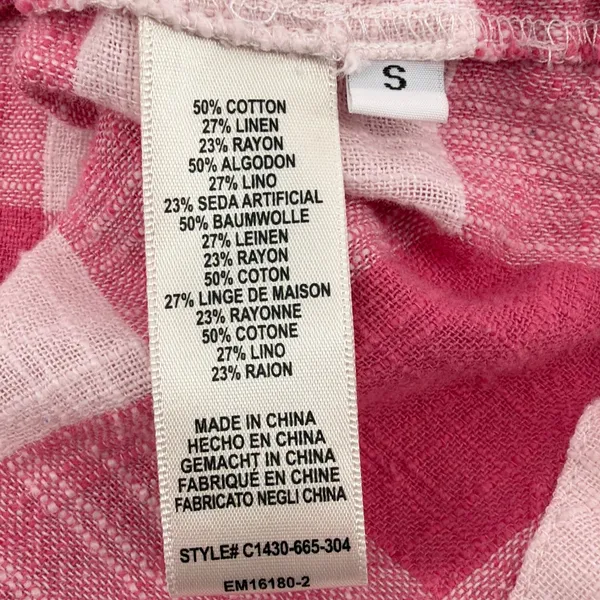 Cloth & Stone Anthropologie Pink Gingham Linen Blend Button Back Top Blouse S - Image 6