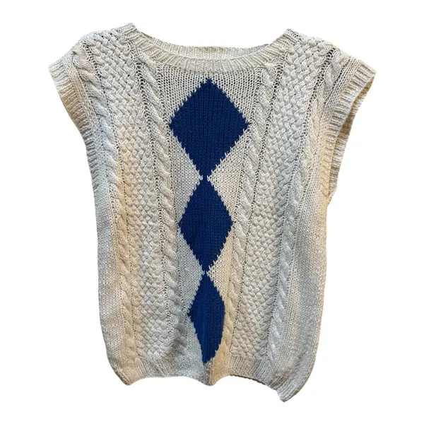 Vintage Hand Knit Sweater Vest Cable Argyle Evan-Picone Petites Size Medium - Image 2