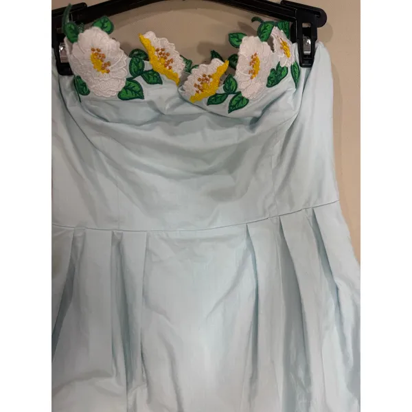 Fanm Mon Lorr blue Strapless Embroidered Floral Dress Small - Image 3