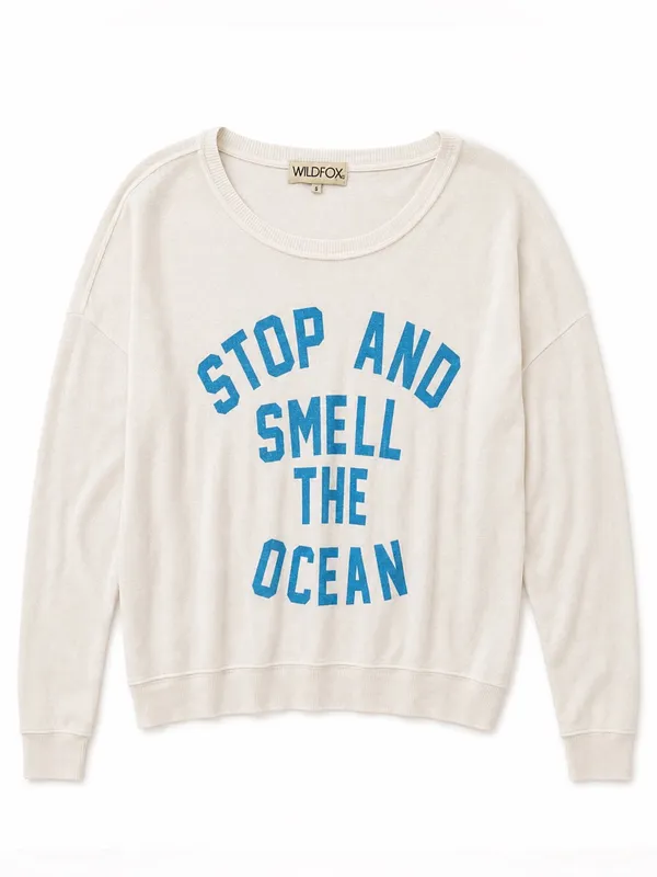 Wildfox Stop and Smell the Ocean Sweatshirt Women S White Graphic USA Made - Image 2
