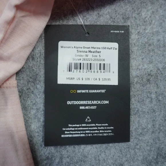 Outdoor Research Alpine‎ Onset Merino 150 Half Zip Sienna Heather Pink Small NWT - Image 9