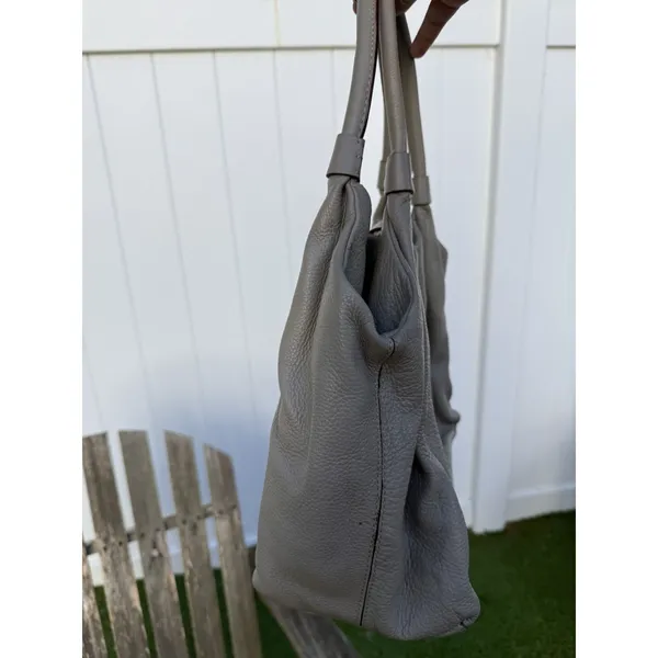 KATE SPADE‎ Pebbled Leather Bexley Stevie Satchel Shoulder Bag Light Gray S - Image 5