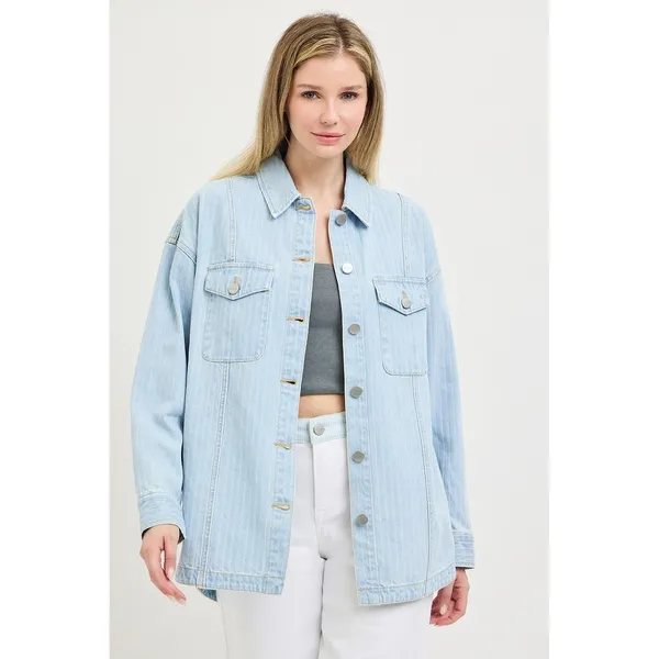 RISEN‎ Oversized Stripe Denim Shaket - Image 3
