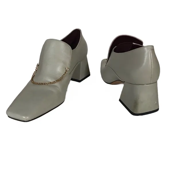 Charles & Keith Gray Leather Block Heel Chain Loafers (36) - Image 8
