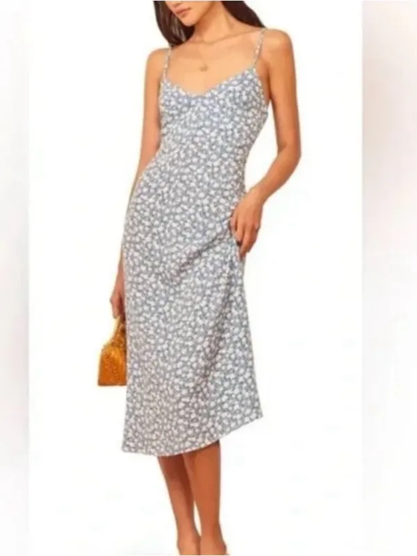 Reformation Nella blue and white floral midi dress size 2 - Image 3