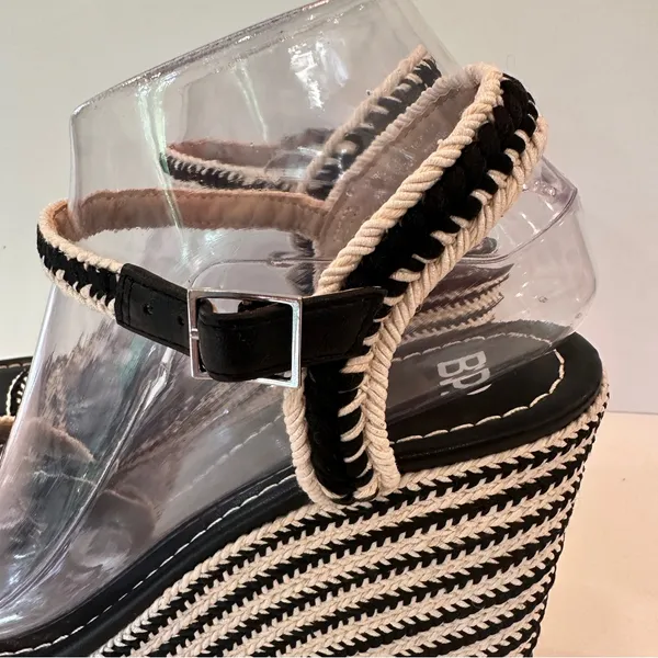 New BP Crochet Platform Wedge Sandals Sz 9 Black Cream Espadrilles Heels - Image 5