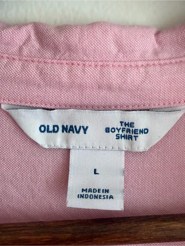Old Navy The Boyfriend Shirt Pastel Pink Oversized Button Down Long Sleeve Large - Image 5