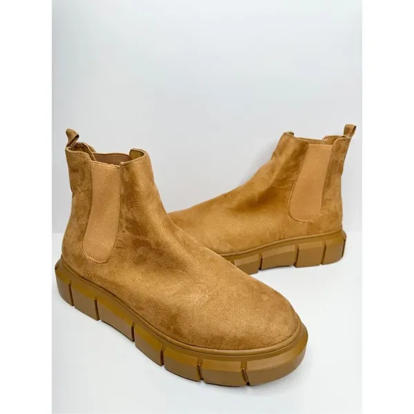 BP Chelsea Boots Nya Faux Suede Tan Size 10 Lug Sole‎ Pull On Ankle Booties - Image 4