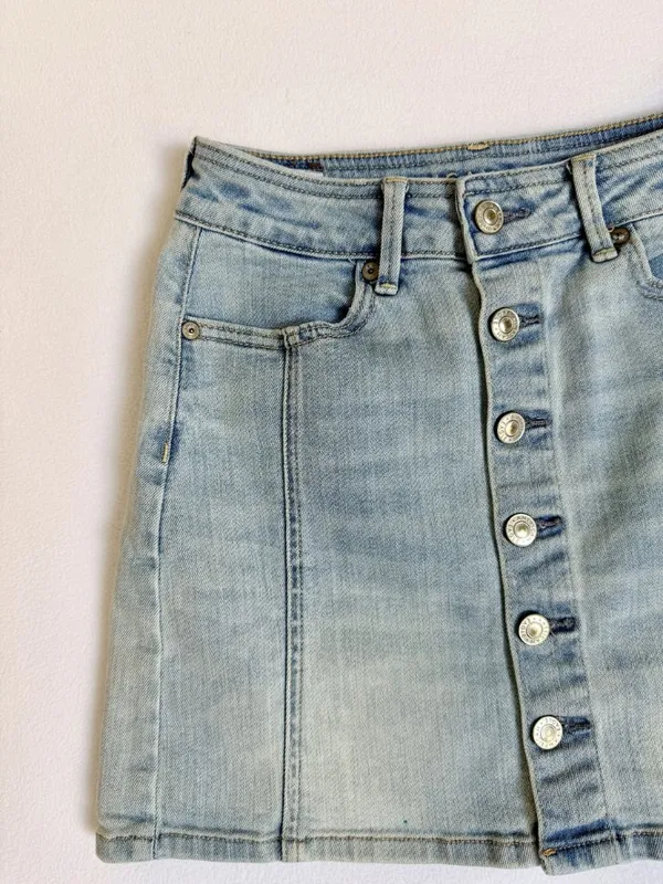 American Eagle Womens Size 00 High Rise A-Line Denim Mini Skirt‎ Button Front - Image 13