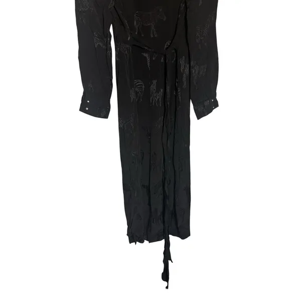 Miu Miu Black Tonal Zebra Print Long Sleeve Asymmetric Button Tie Waist Maxi Dress M - Image 5