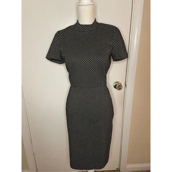 NWT JCrew Mock Neck Jacquered Sheath Dress Black/ Metallic Gold Short Sleeve Siz - Image 12