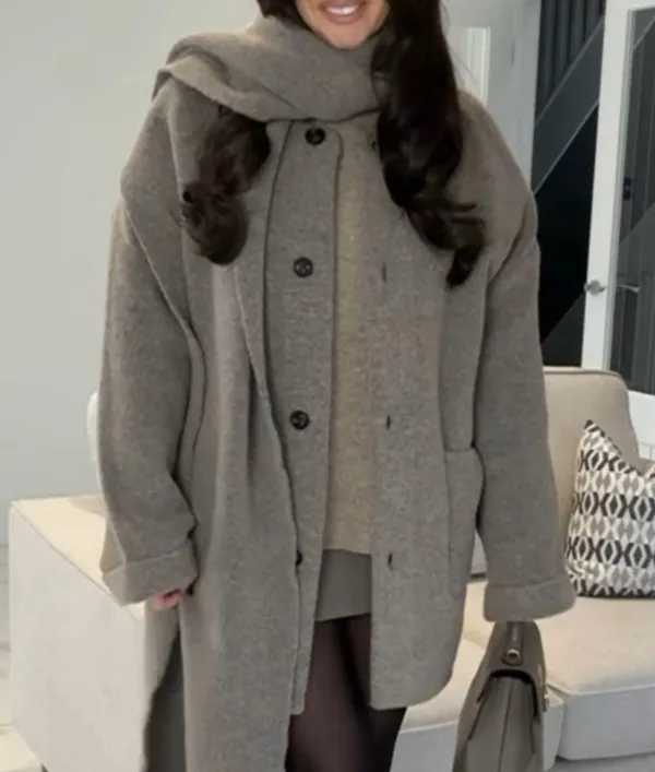NWT Zara short knit coat with scarf blogger favorite medium m mink marl - Image 2