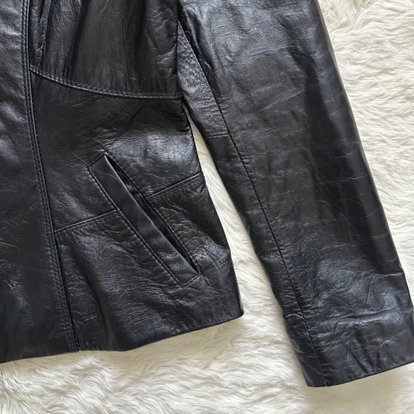 Avanti Jacket Genuine Leather Full Zip Up Collared Vintage Black S - Image 7