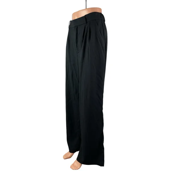 Hollister Women's Black High Waisted Pleated Wide Leg Trousers Pants Size L - Image 3