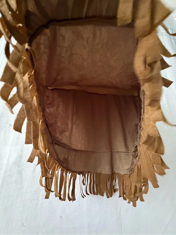 Women’s Size M One Shoulder Fringe Suede Mini Dress Western Boho Tan (A650) - Image 7