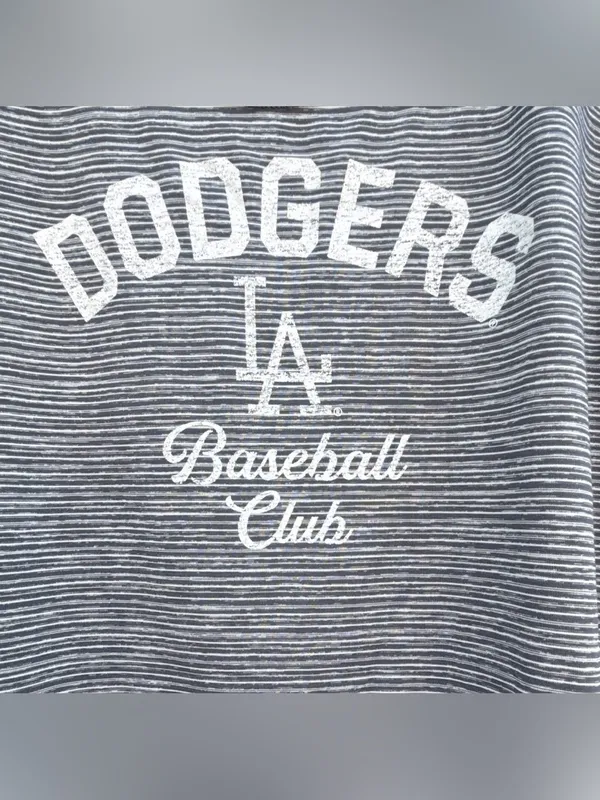 Woman’s New Era CoopersTown Dodgers Gray Striped Tee Dodgers Baseball Club Sz L - Image 3