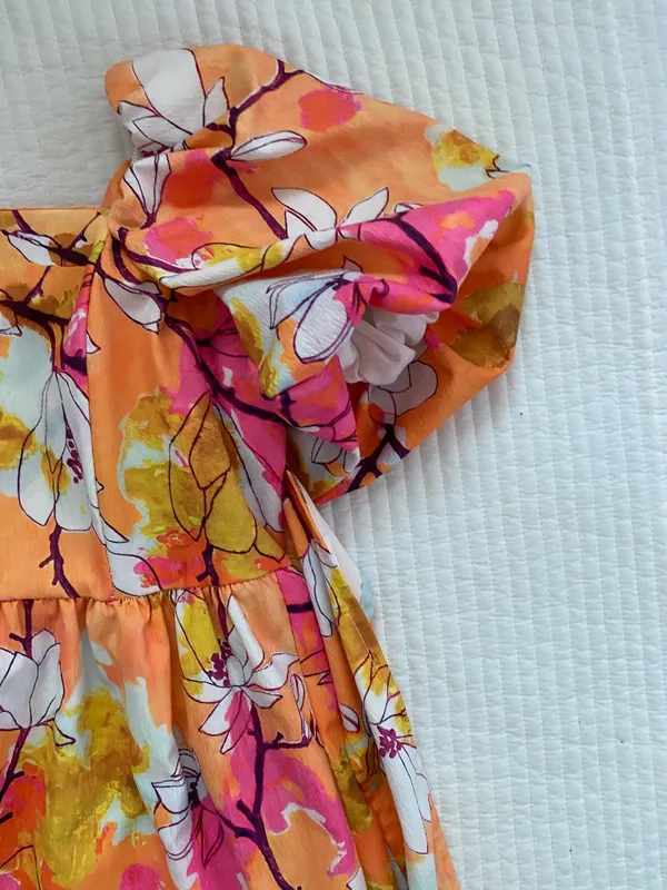 orange pink white cherry blossom dress - Image 3
