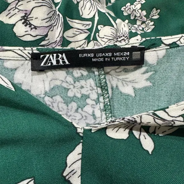 Zara Green White Floral Tie Blouse Top Women’s XS - Image 3