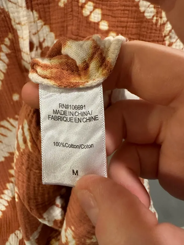 Young Fabulous & Broke Gauze Material Shibori Tie-Dye Print Button-Down Shirt Dress Rust and White - Image 4