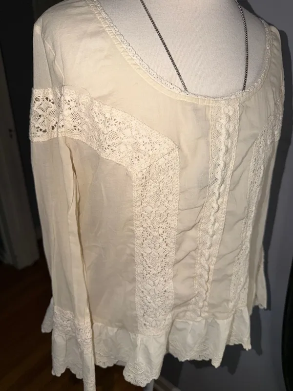 Free People 100% Cotton Cream Lace-Trim Bohemian Tunic - Image 2