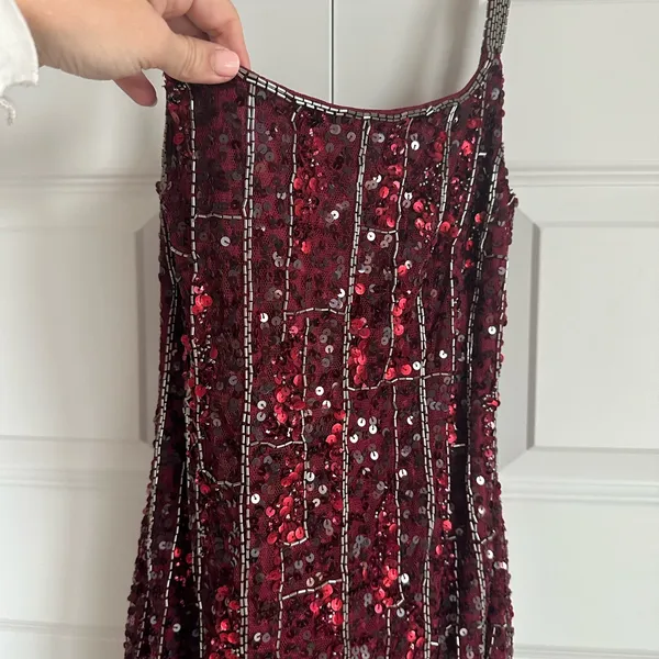 Mac Duggal 10770 Burgundy Beaded Spaghetti Strap Midi‎ Slip Dress Size 2- NWT - Image 5