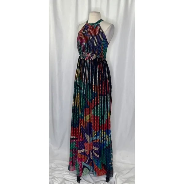 Anthropologie‎ GEISHA DESIGNS Kalinka Maxi Dress Halter Embellished Clip Dot 0 - Image 6