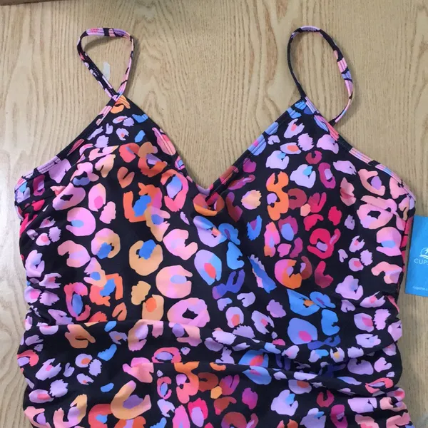 New Womens Cupshe Leopard Print 1pc Swimsuit Navy Pink Lavender Blue Size XLarge - Image 3