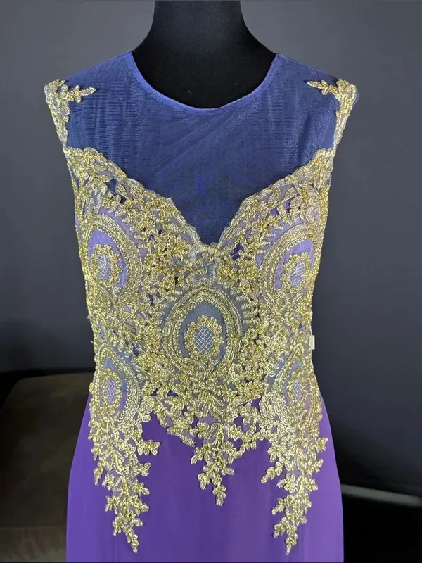 Women’s Purple Formal Evening Gown Gold Accents Mermaid Fit Train Size 10 NWT - Image 7