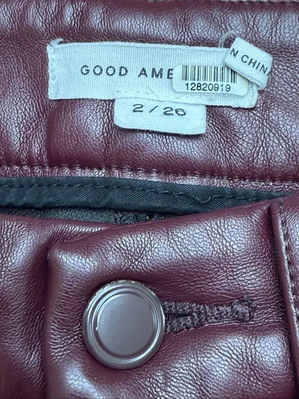 Good American Women’s Faux Leather Straight Leg Pants Burgundy READ Size 2/26 (9 - Image 7