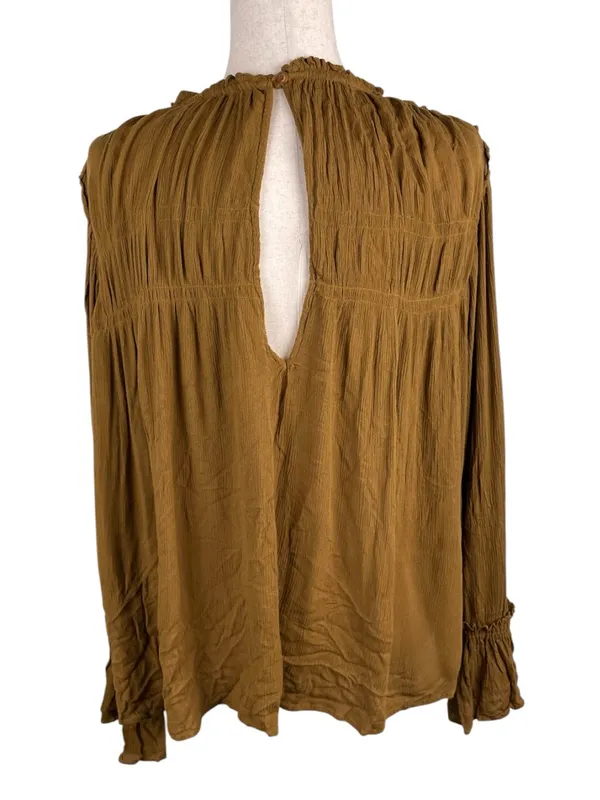 Free People Kelsey Top Size Large Ginger Snap Bell Sleeve Pleated Ruffle Boho - Image 14