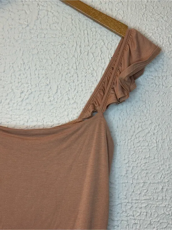 Lulu's Mauve Brown Ruffle Strap Bodysuit - Image 3