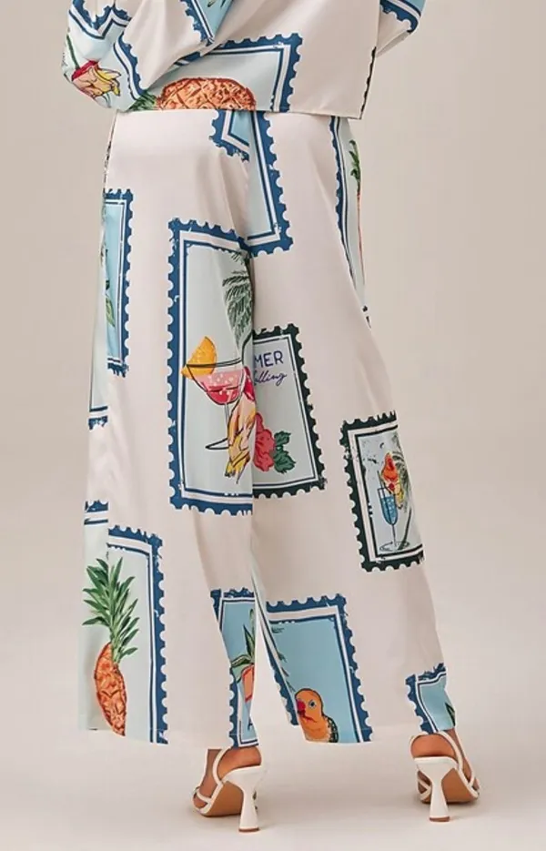 Ador‎ Seamless Tropical Stamp Print Wide Leg Elastic Waist Trousers Large NWT - Image 2