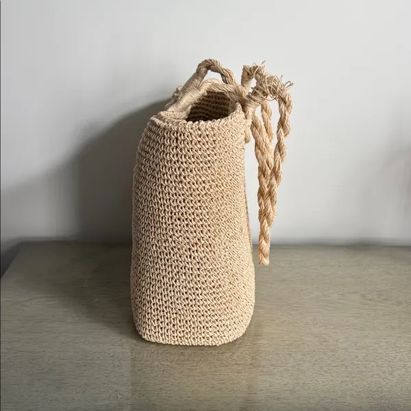 Elegant Tan Woven Tote Bag - Image 11