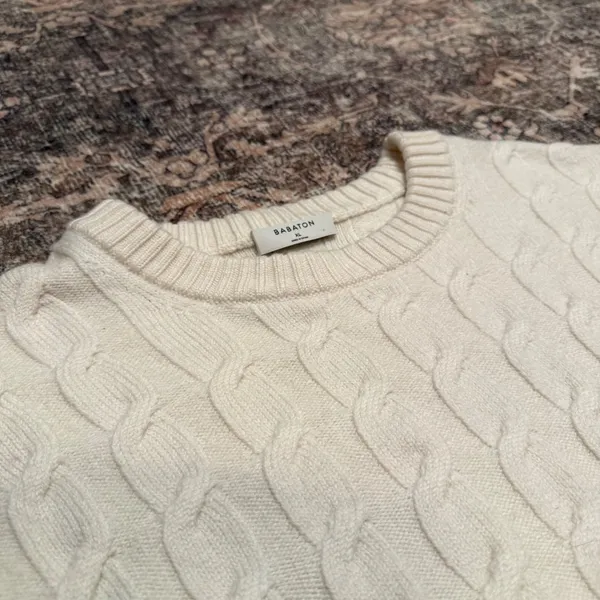 Aritzia Babaton Peggy‎ Cream Cable Knit Cropped Sweater Wool Minimal Size XL - Image 4