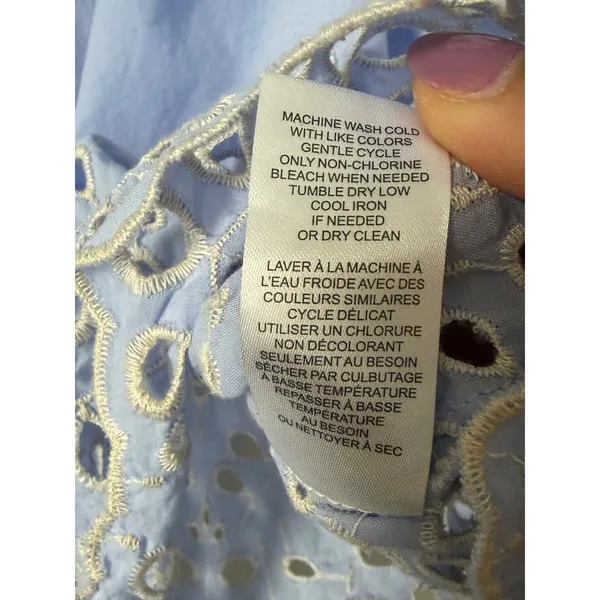 Chelsea & Theodore Light Blue Eyelet Embroidered Cotton Button Up Shirt M - Image 9